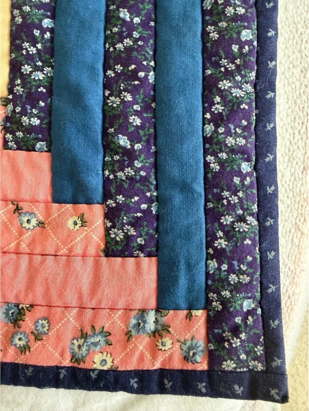 Handmade Log Cabin Quilt Vintage Patchwork Colorful Cotton Throw 54